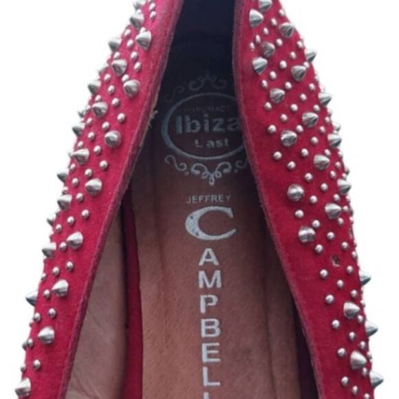 Jeffery Campbell MARTINI Loafers Red Suede Silver Studs  Size 11 - Picture 3 of 10